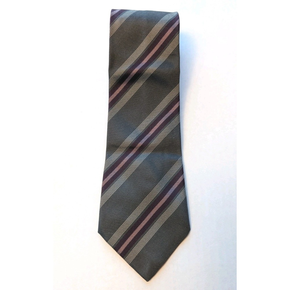 Gianni Versace Italy‎ 100% Silk Tie Gray Plum Diagonal Stripe Designer Mens...